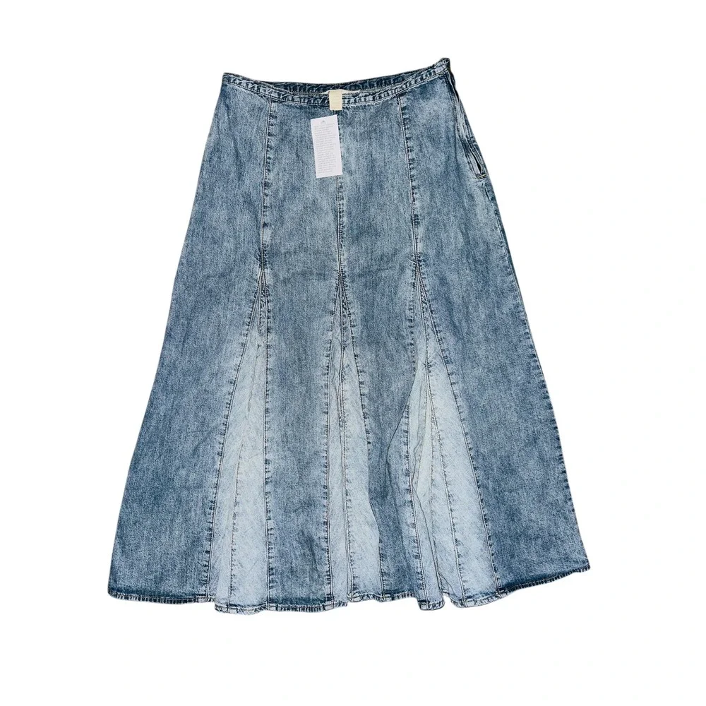 WB5 Vtg The Territory Ahead Denim Skirt A Line Maxi Acid Wash Flare Jean Skirt 8